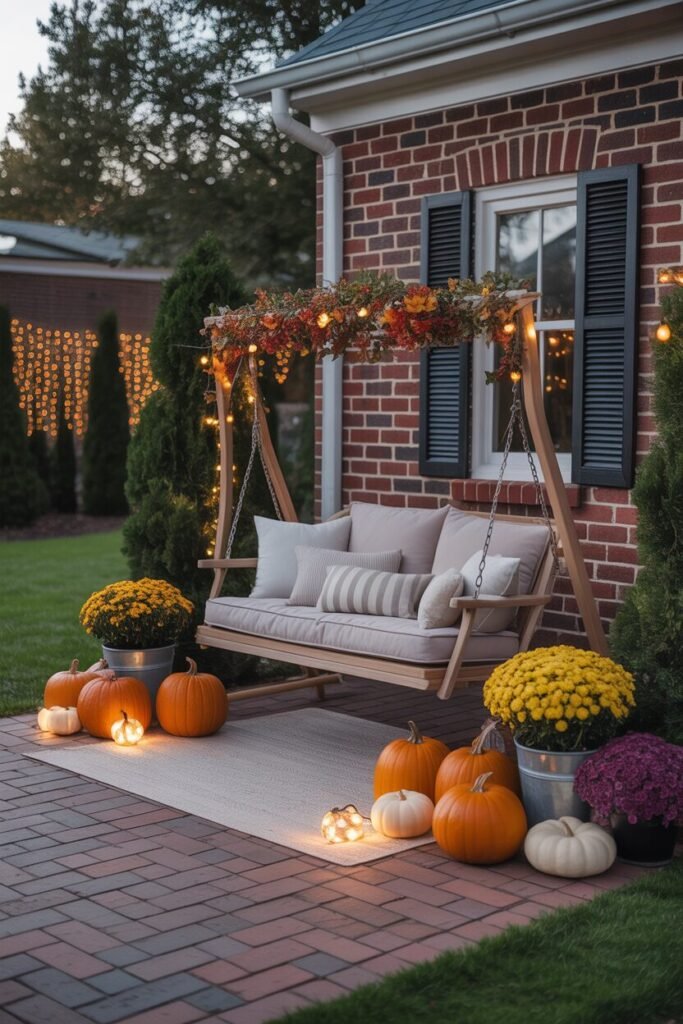 15 Stunning Fall Porch Decor Ideas 5 brick patio fall decor setup
