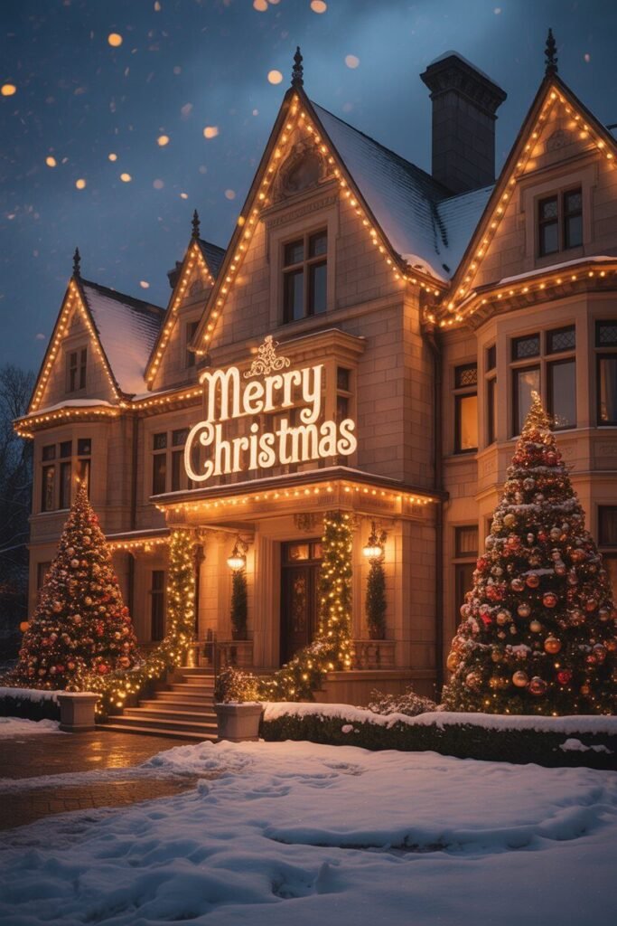 19 Magical Christmas House Decoration Ideas 2 golden glow mansion Christmas