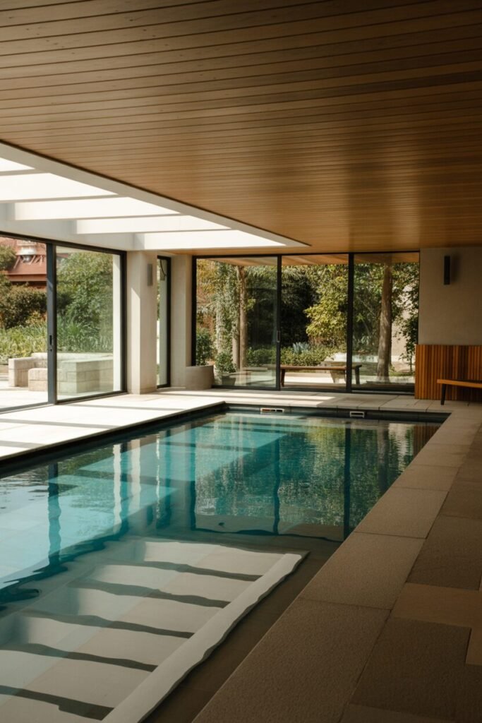 wood ceiling luxurious indoor swimming pools for home