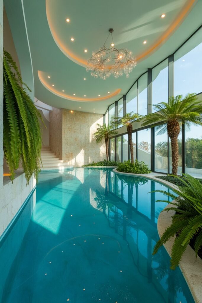  curved luxurious indoor swimming pools for home