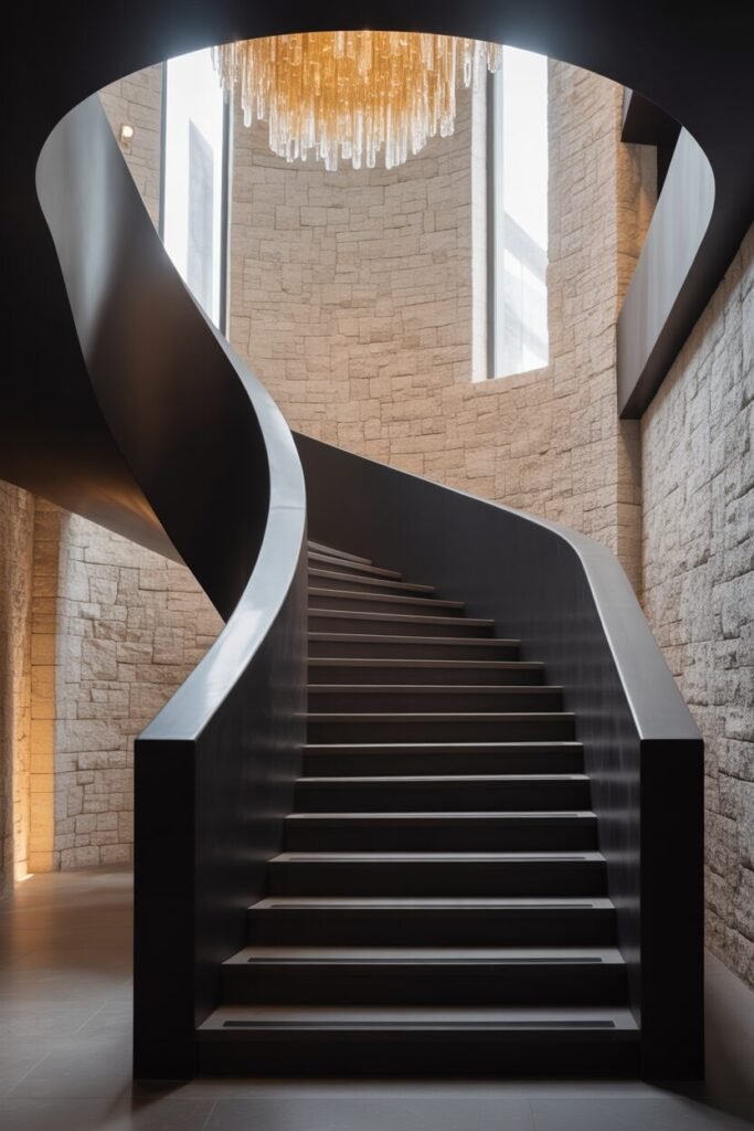 sculptural black staircase