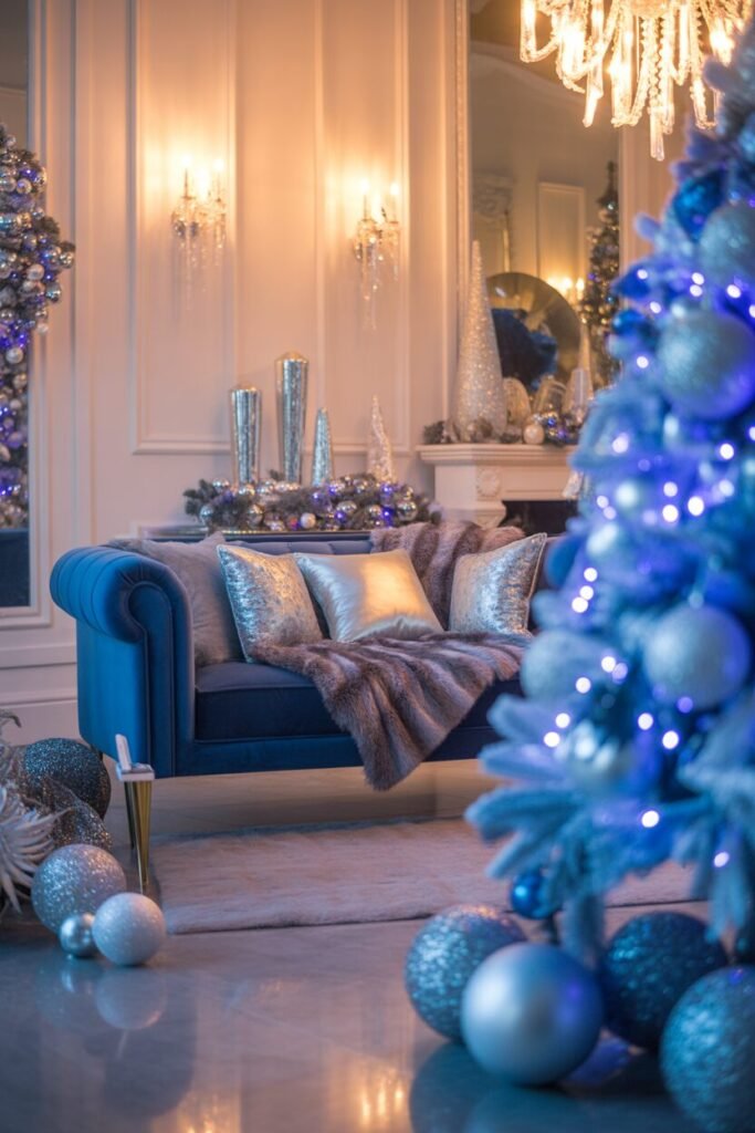 16 Blue and Ice Luxury Christmas Living Room 10 deep blue luxury room
