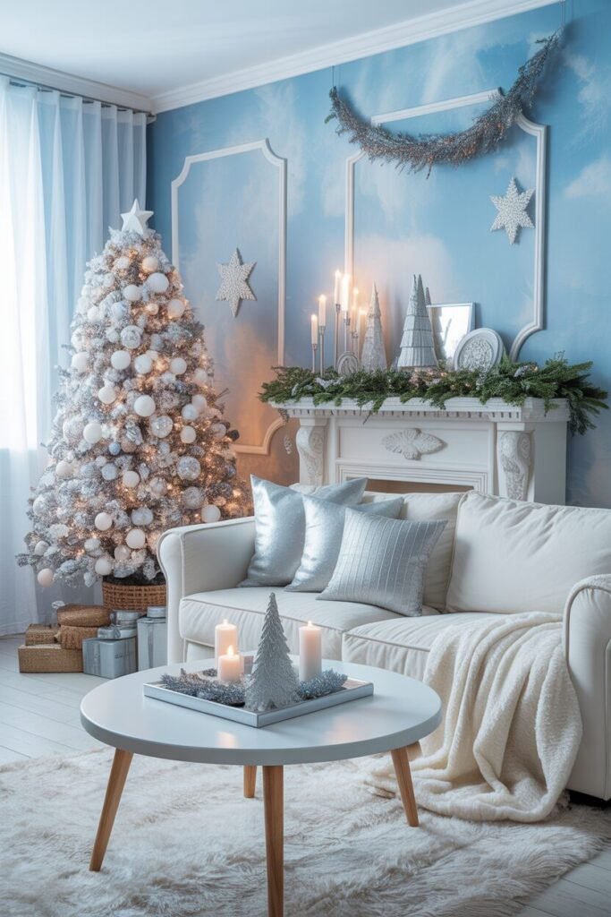 16 Blue and Ice Luxury Christmas Living Room 13 winter sky luxury room