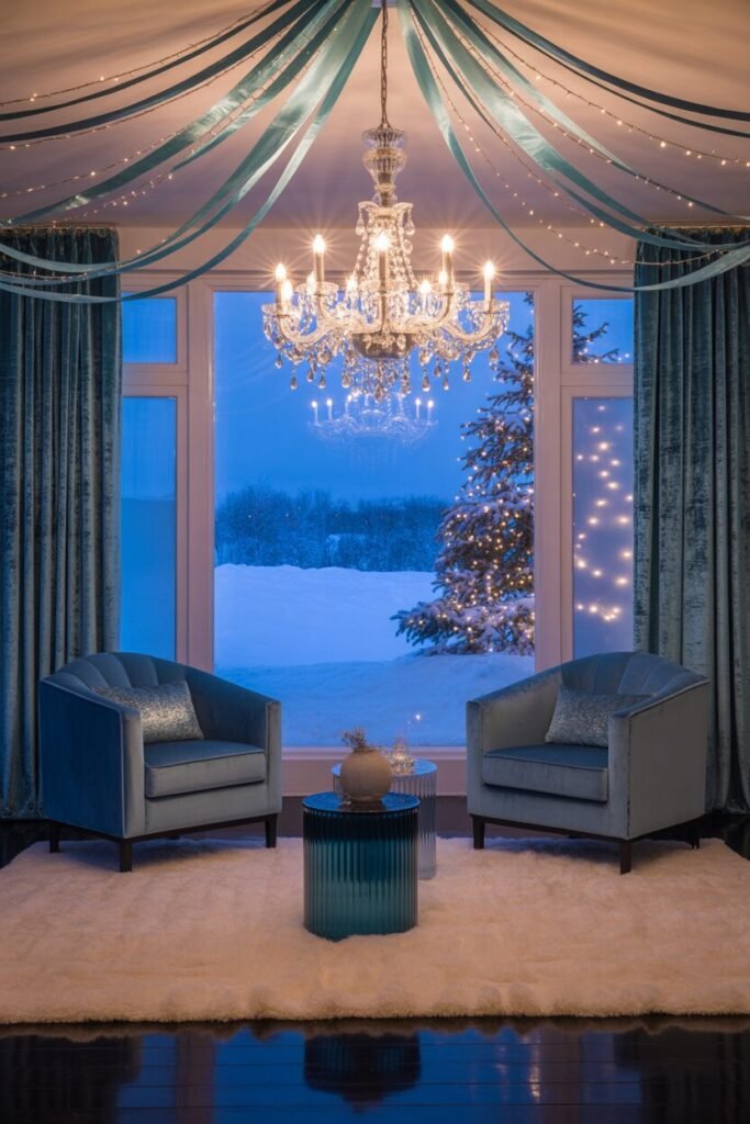 16 Blue and Ice Luxury Christmas Living Room 15 metallic blue luxury room