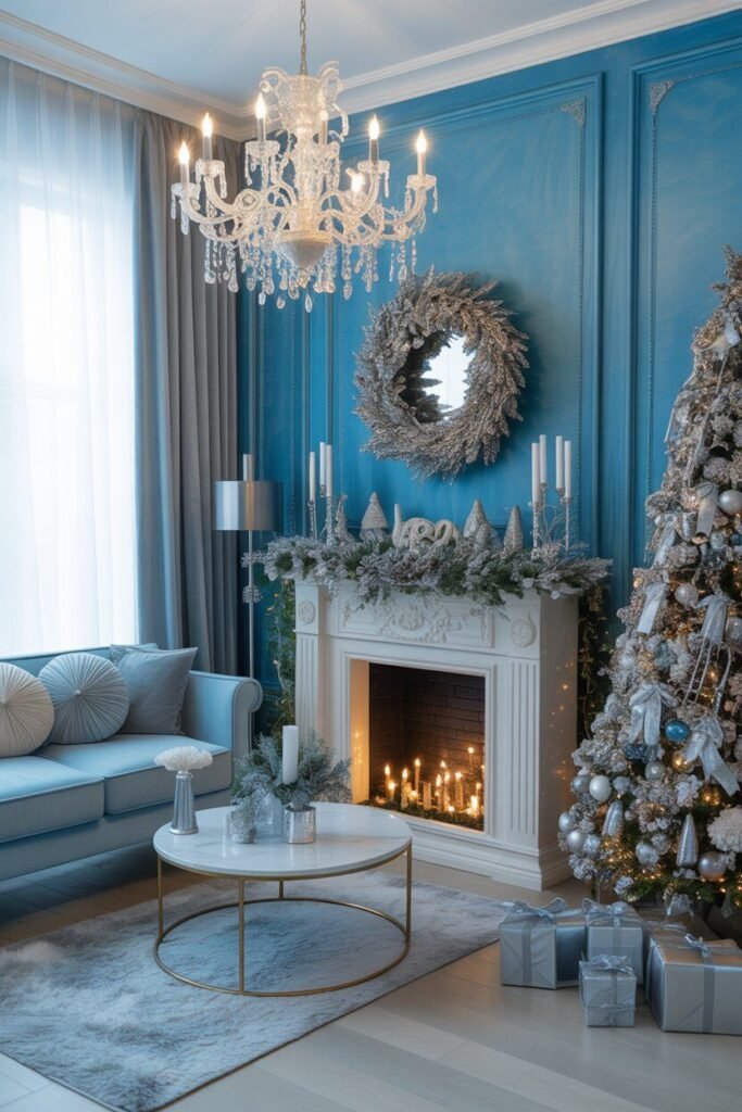 16 Blue and Ice Luxury Christmas Living Room 16 metallic blue luxury room