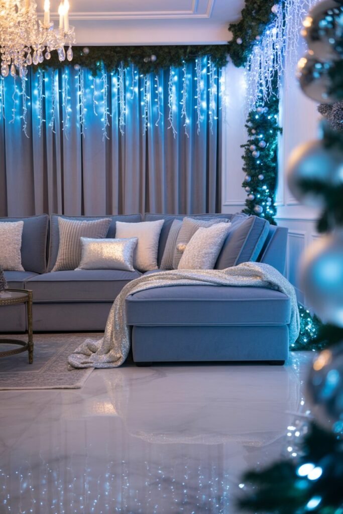 16 Blue and Ice Luxury Christmas Living Room 18 blue ice glamour room