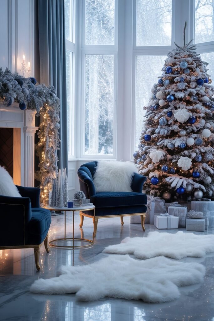 16 Blue and Ice Luxury Christmas Living Room 20 sapphire snow luxury room