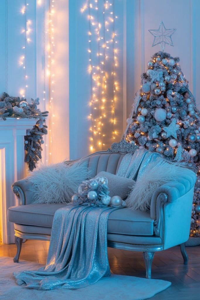 16 Blue and Ice Luxury Christmas Living Room 21 blue frosted luxury room