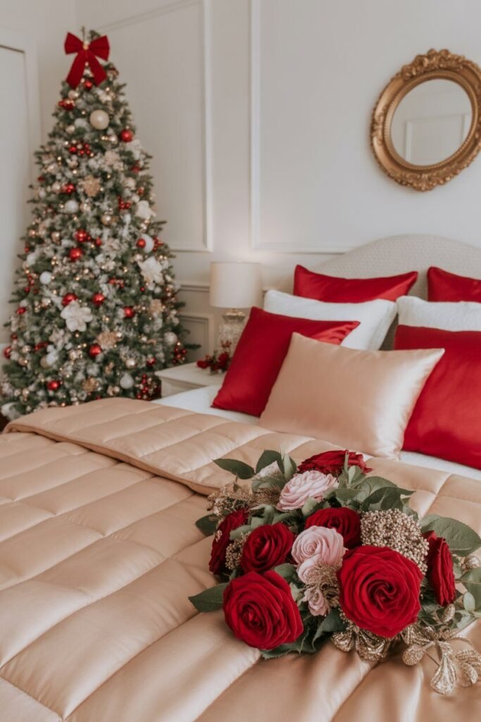 15 Lavish Red and Gold Christmas Bedroom Ideas 9 red gold bedroom