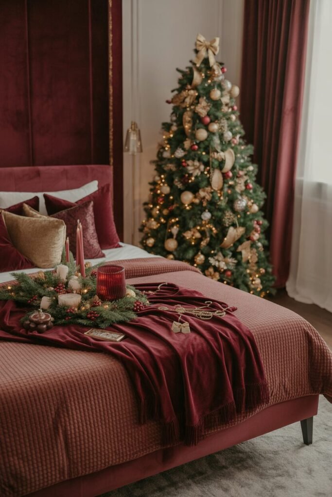 15 Lavish Red and Gold Christmas Bedroom Ideas 16 burgundy red gold bedroom