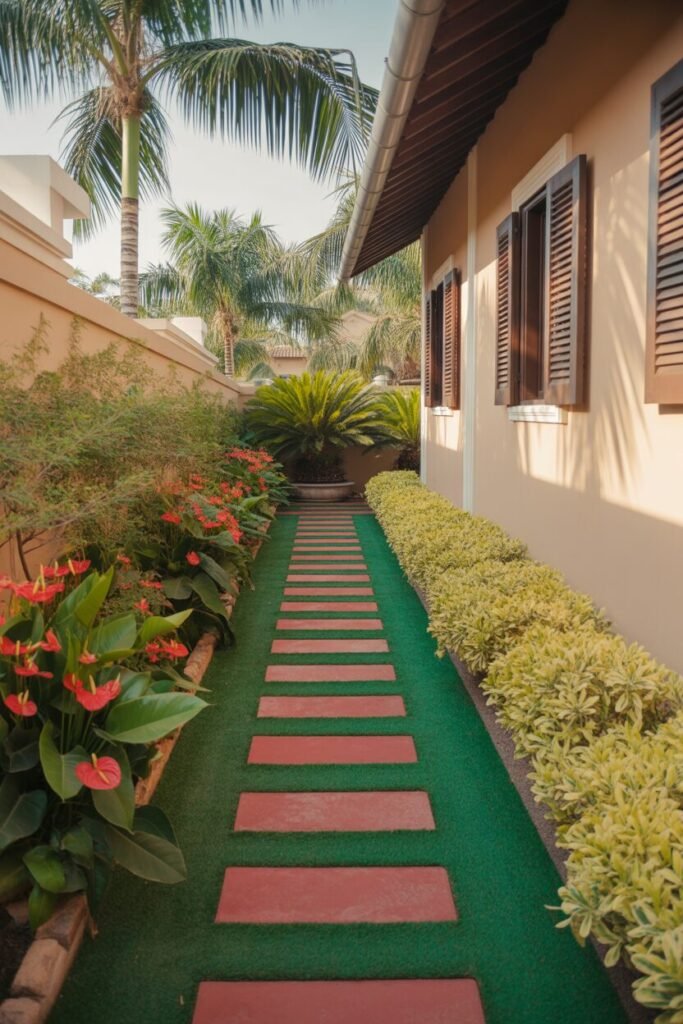 15 Stunning Tropical Garden Pathway Ideas 17 Red and gold tropical pathway