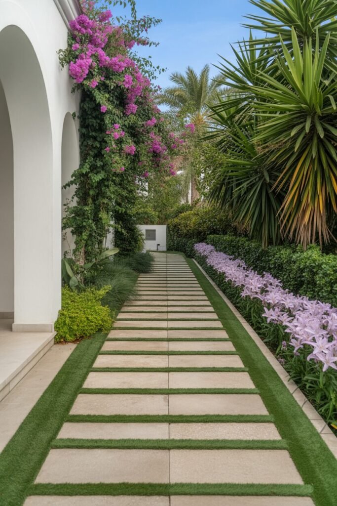 15 Stunning Tropical Garden Pathway Ideas 14 Purple elegance tropical pathway