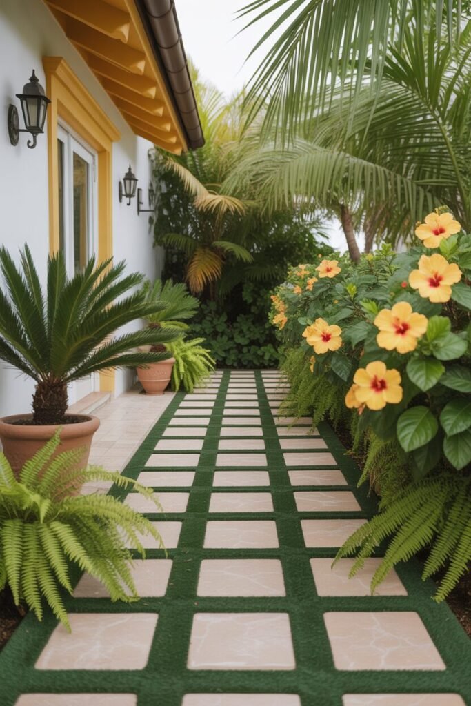15 Stunning Tropical Garden Pathway Ideas 11 Sunny yellow tropical pathway