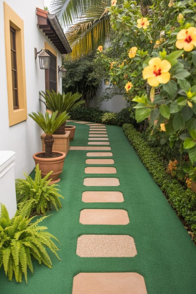15 Stunning Tropical Garden Pathway Ideas 12 Sunny yellow tropical pathway