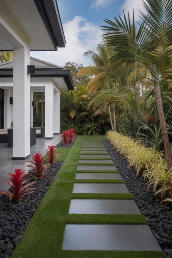 15 Stunning Tropical Garden Pathway Ideas 10 Black lava tropical pathway