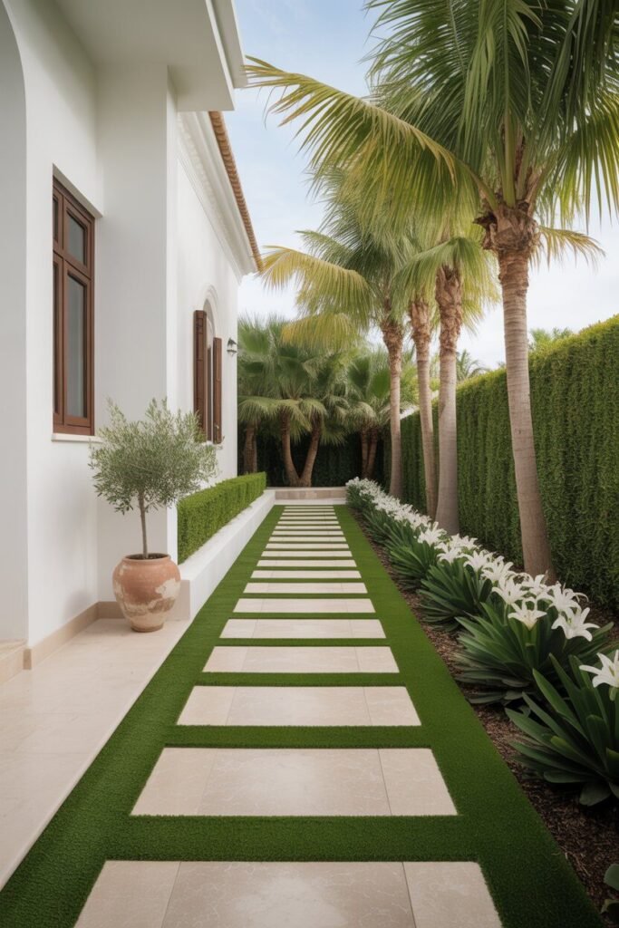 15 Stunning Tropical Garden Pathway Ideas 2 White Mediterranean tropical pathway