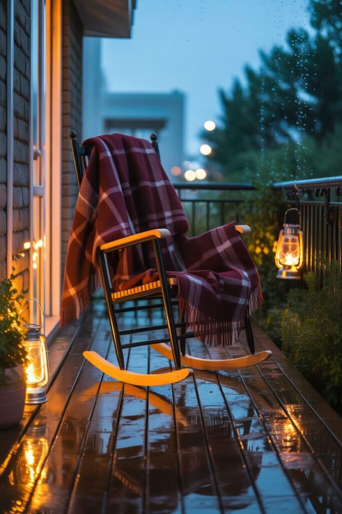 rainy night autumn balcony