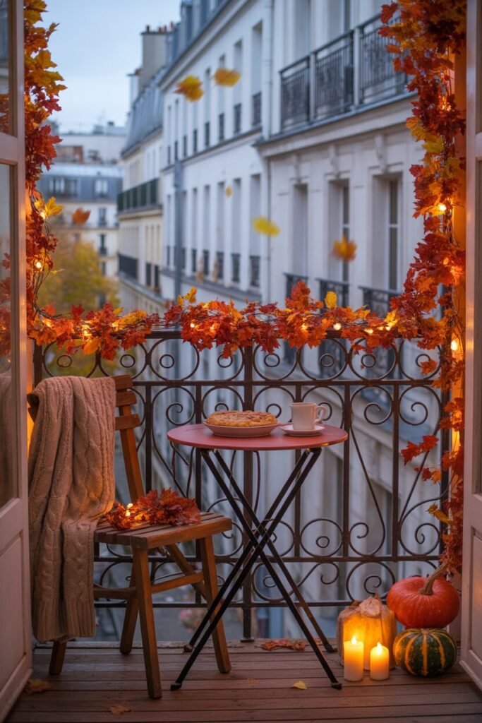 Paris-style cozy autumn balcony