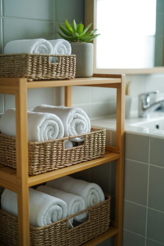 storage in high end spa bathroom