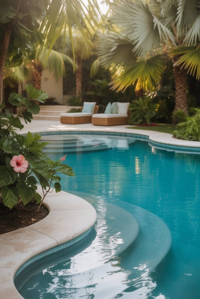 15 Creative Beach Entry Pool Designs to Elevate Your Outdoor Space 3 curved lagoon beach entry pool