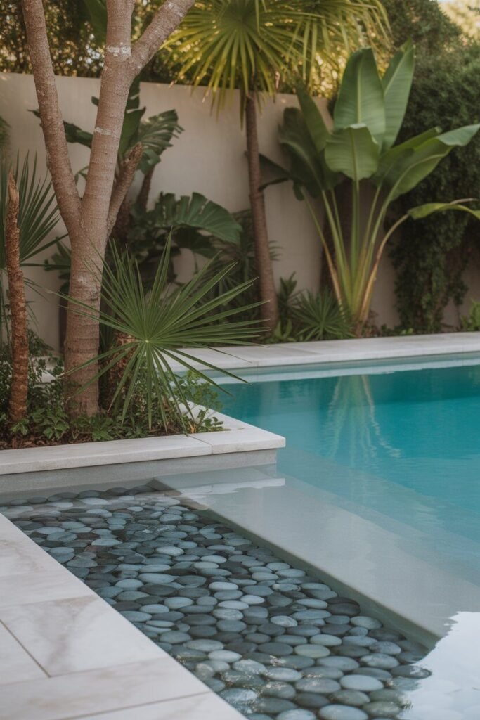 15 Creative Beach Entry Pool Designs to Elevate Your Outdoor Space 6 pebble-finished beach entry pool