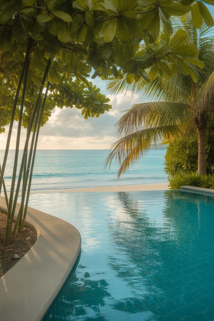 15 Creative Beach Entry Pool Designs to Elevate Your Outdoor Space 7 tropical plant beach entry pool