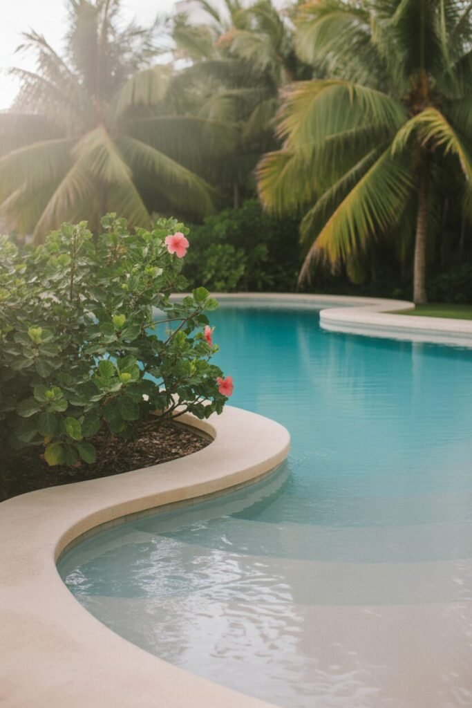 15 Creative Beach Entry Pool Designs to Elevate Your Outdoor Space 9 sand-colored beach entry pool