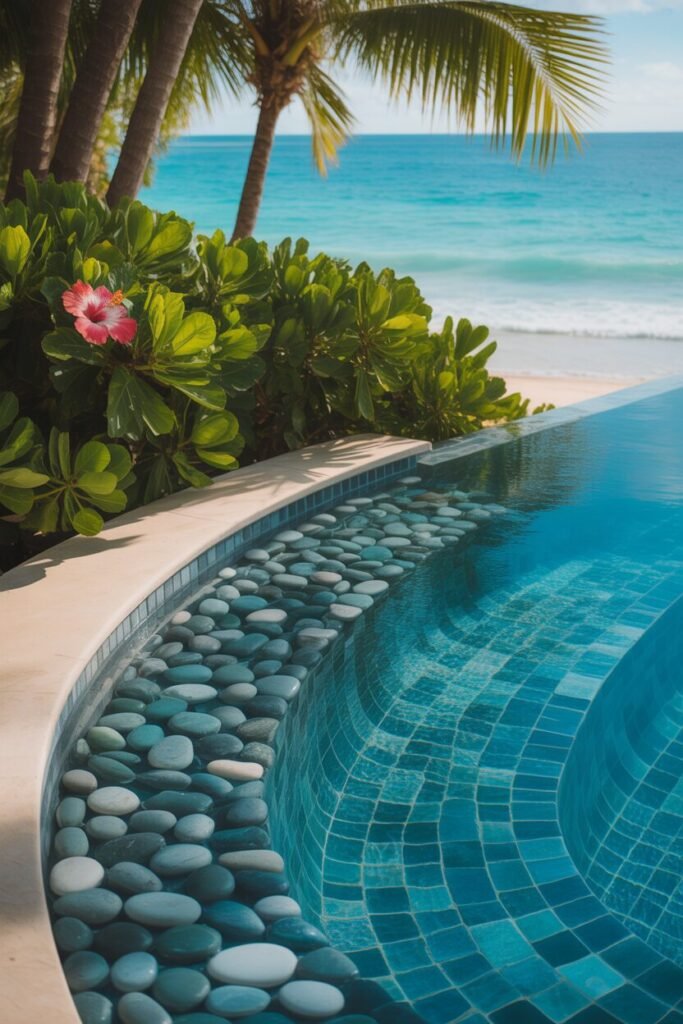15 Creative Beach Entry Pool Designs to Elevate Your Outdoor Space 14 mosaic pebble beach entry pool