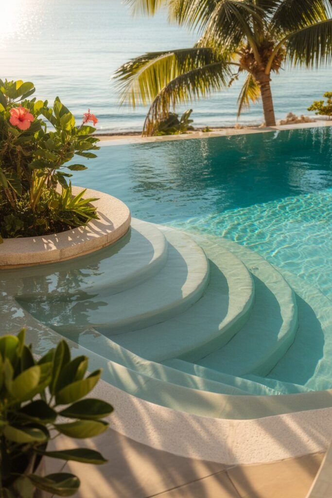 15 Creative Beach Entry Pool Designs to Elevate Your Outdoor Space 11 multi-level beach entry pool