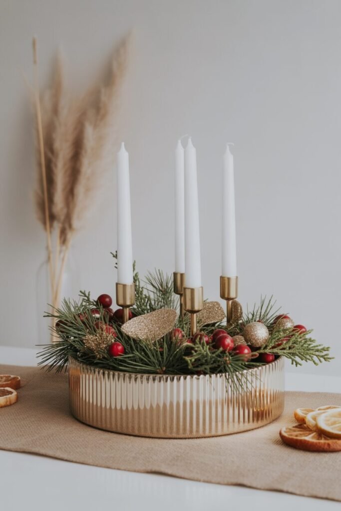 13 Stylish Christmas Centerpiece Ideas to Elevate Your Holiday Table 15 metallic gold centerpiece