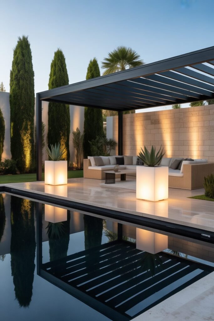  elegant backyard with mirror pool