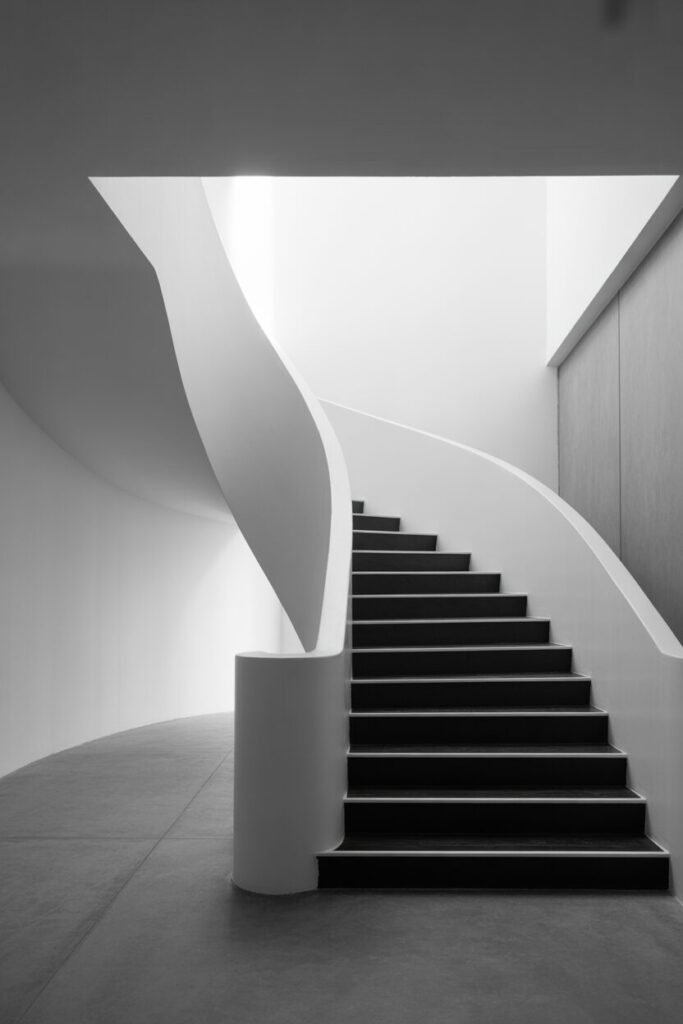 black white luxurious modern stairs for home