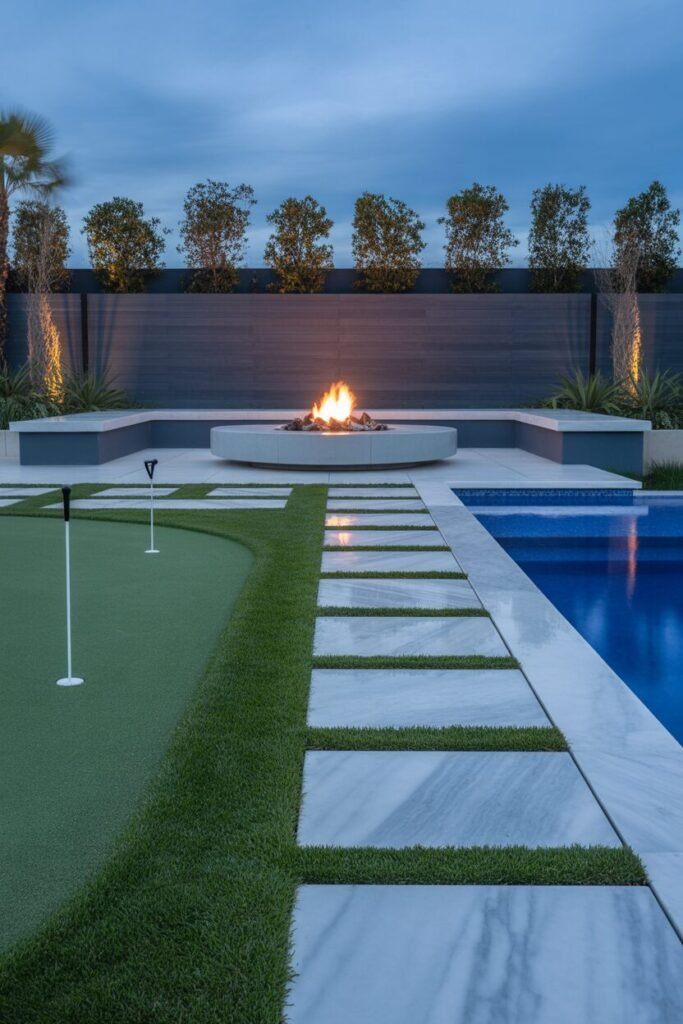  modern backyard with putting green