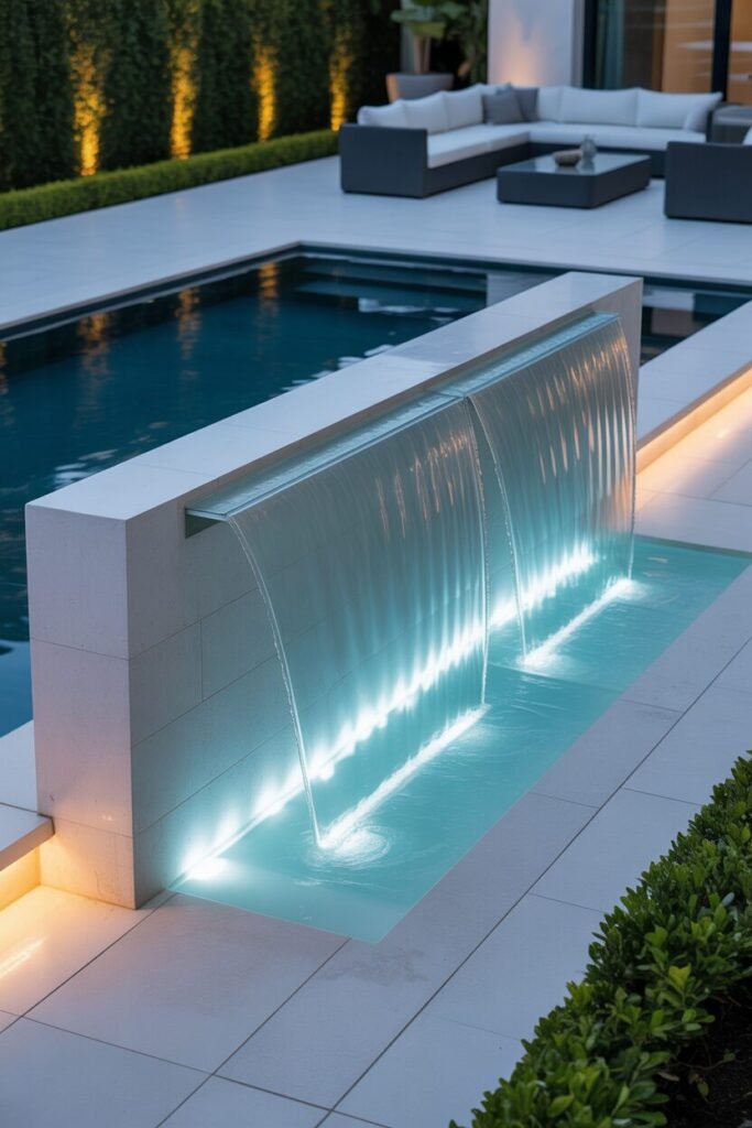 20 Luxurious Modern villa Backyard 7 backyard with LED water wall