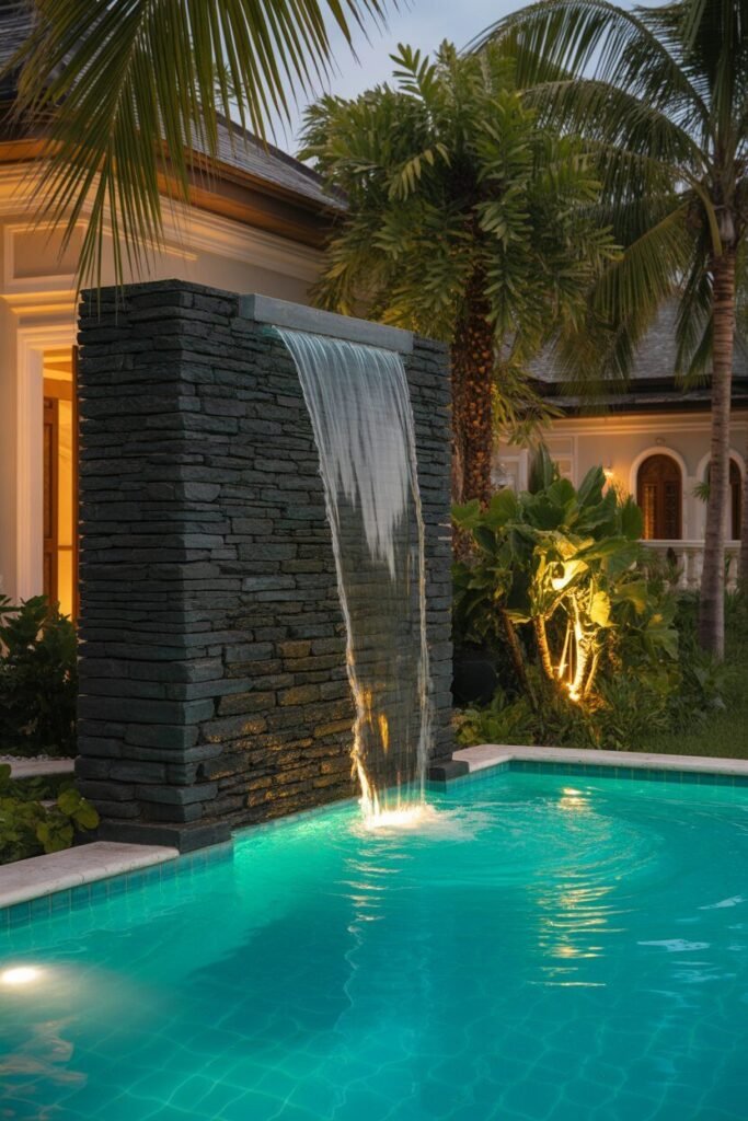 20 Luxurious Modern villa Backyard 12 backyard with stone waterfall