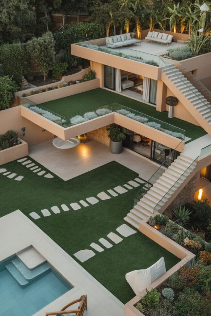 20 Luxurious Modern villa Backyard 17 backyard with garden terraces