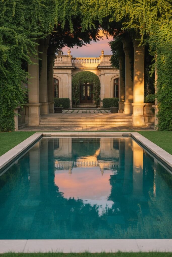 20 Luxurious Modern villa Backyard 18 backyard with sunset reflection pool