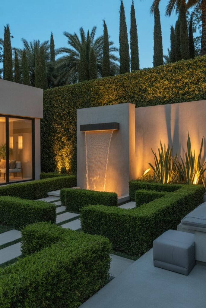 20 Luxurious Modern villa Backyard 19 backyard with sculpted hedges