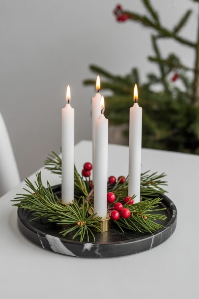 13 Stylish Christmas Centerpiece Ideas to Elevate Your Holiday Table 7 minimalist marble centerpiece