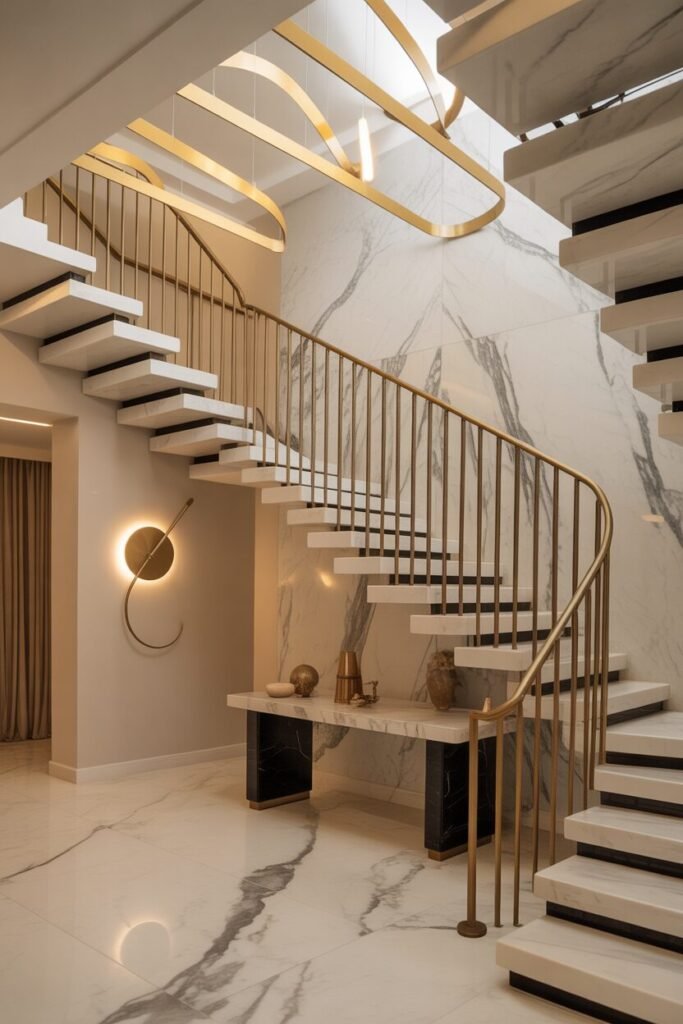 brass double floating staircase