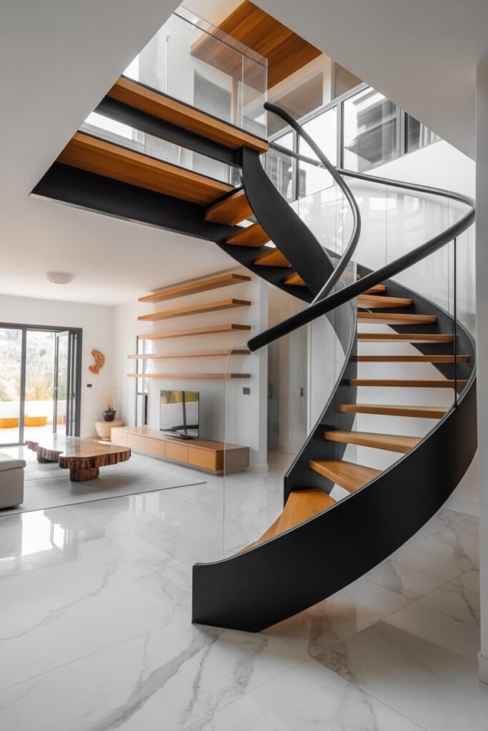 black steel spiral staircase