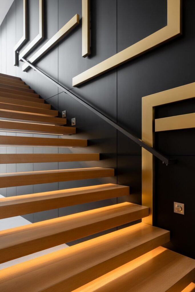 wooden floating staircase penthouse