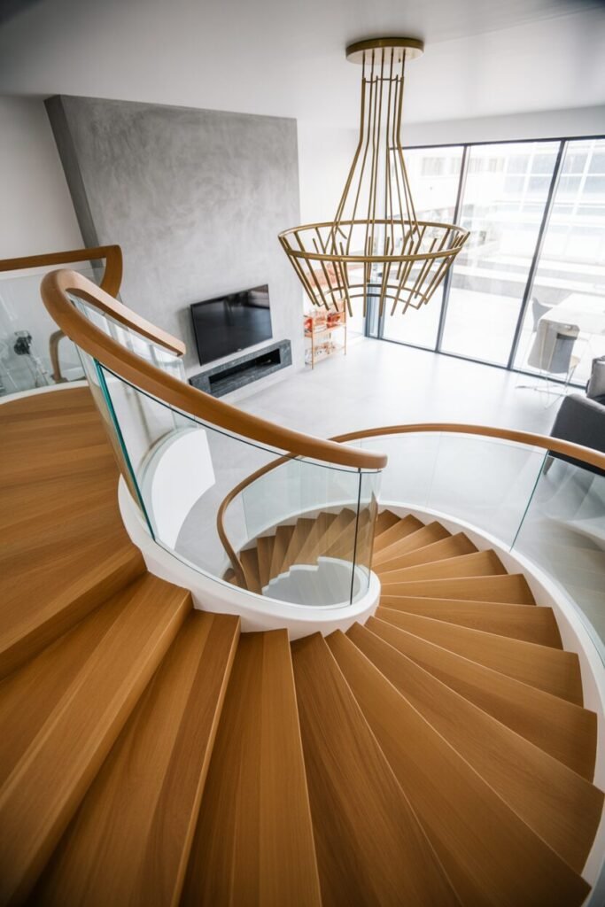 oak glass modern staircase