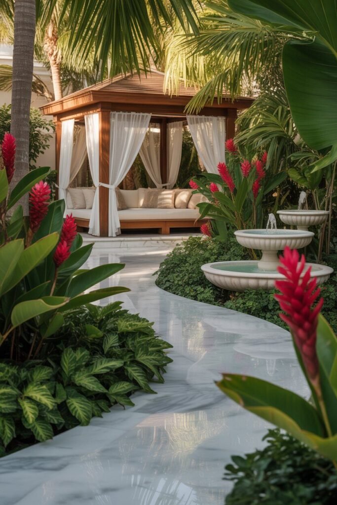 gold accent luxurious tropical garden