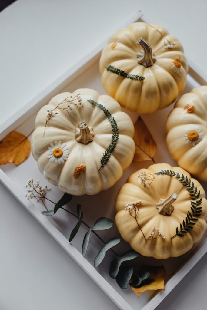 ✨ 15 Chic Painted Pumpkin Ideas for Elegant Fall Decor 10 pressed flower painted pumpkin