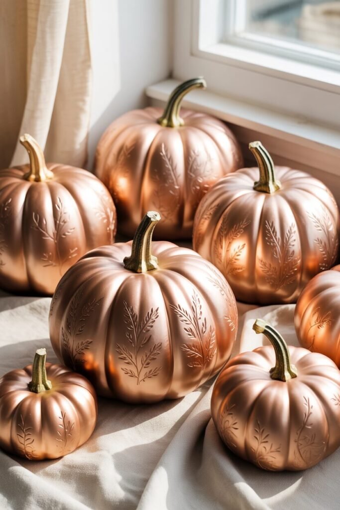 ✨ 15 Chic Painted Pumpkin Ideas for Elegant Fall Decor 6 rose gold painted pumpkin