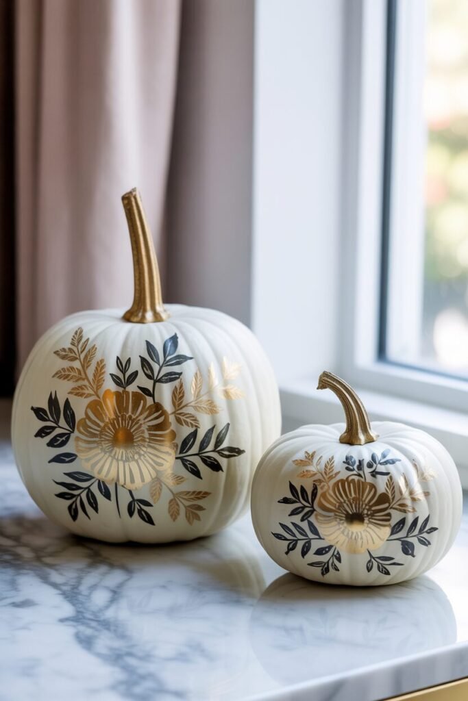 ✨ 15 Chic Painted Pumpkin Ideas for Elegant Fall Decor 2 white gold painted pumpkin