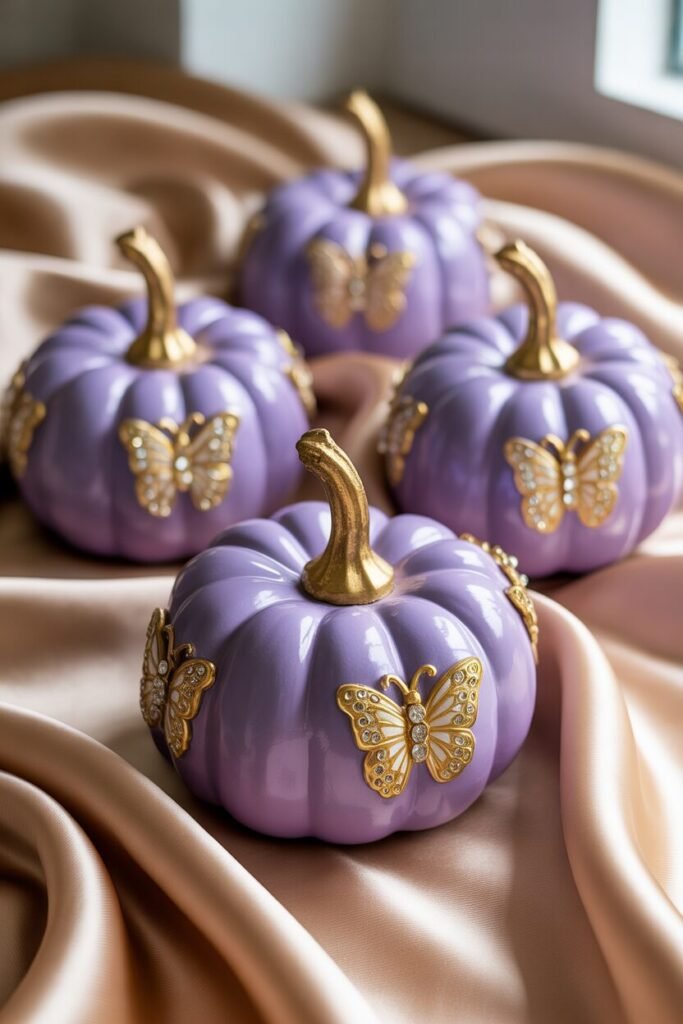 ✨ 15 Chic Painted Pumpkin Ideas for Elegant Fall Decor 16 lavender butterfly painted pumpkin