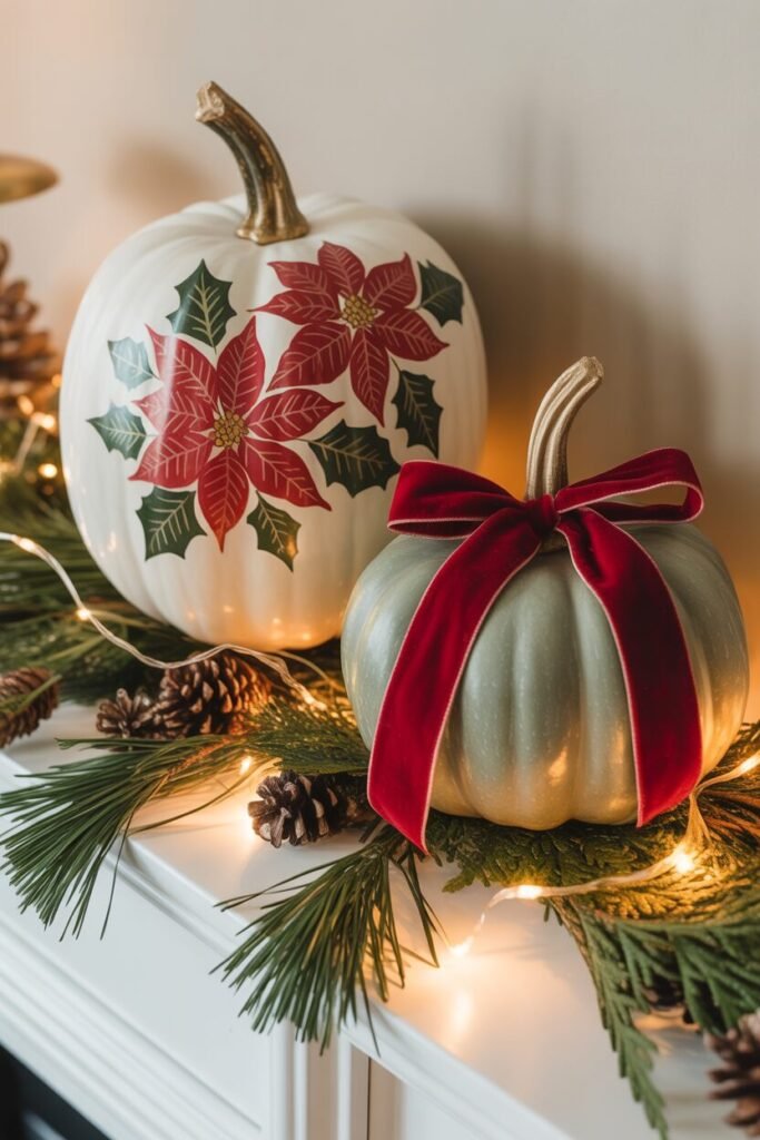 poinsettia holly Christmas pumpkin