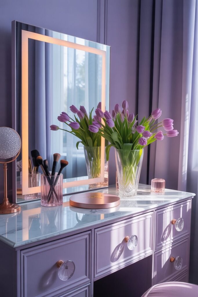 15 Luxury Vanity Setup Ideas for a Glamorous Bedroom Makeover 16 lavender vanity